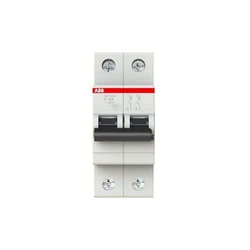Interruttore Magnetotermico SH202-C63 2P 63A Curva C 6kA con riferimento 2CDS212001R0634 del marchio ABB