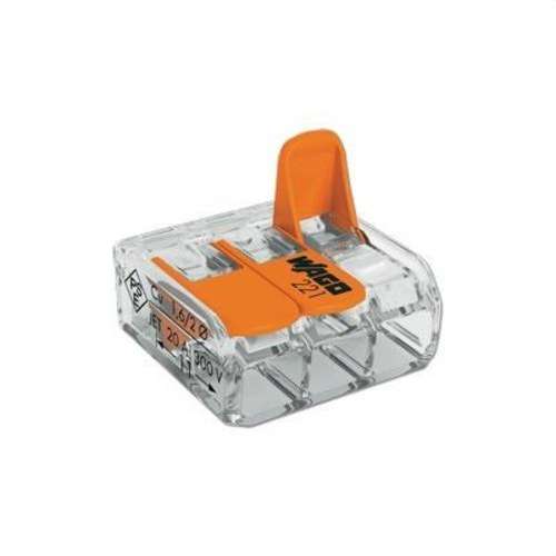Morsetto di connessione con leve per 3 connettori con riferimento 221-413 del marchio JUNG