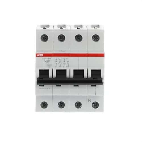 Interruttore Magnetotermico S203-C20NA 3P+N 20A Curva C 10kA con riferimento 2CDS253103R0204 del marchio ABB