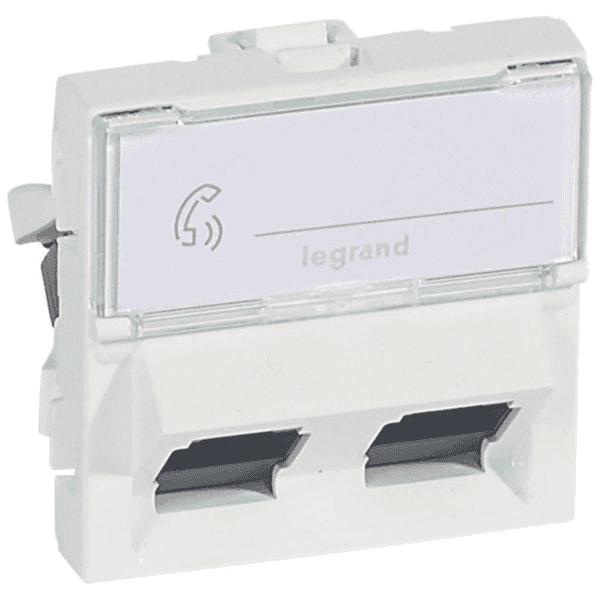 Presa doppia RJ45 Legrand Mosaic Cat 6 UTP 45° 2 moduli bianco con riferimento 076504 del marchio LEGRAND