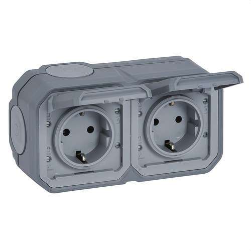 Base doppia di corrente monoblocco Plexo IP 55 orizzontale grigia con riferimento 069742L del marchio LEGRAND