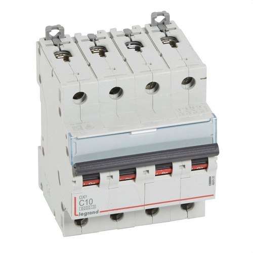 Interruttore magnetotermico DX3 4P 10A Curva C 6/10kA con riferimento 407926 del marchio LEGRAND