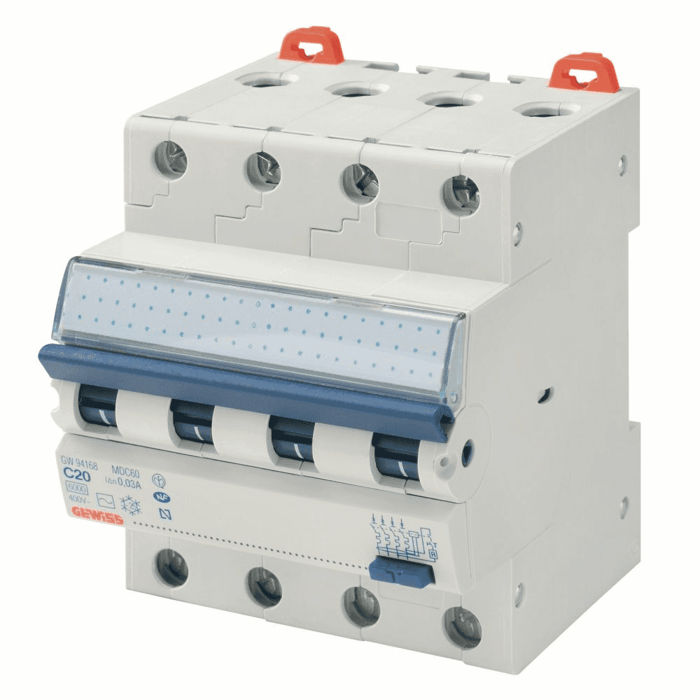Interruttore magnetotermico differenziale compatto MDC 45 4P Curva C 32A Classe AC con riferimento GW94070 del marchio GEWISS