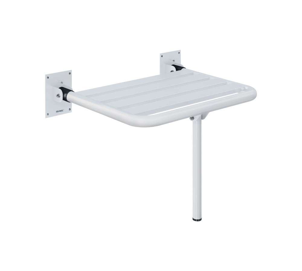 Sedile ribaltabile con gamba per bagni e docce in acciaio bianco con riferimento GW11 24 03 00 del marchio GENWEC