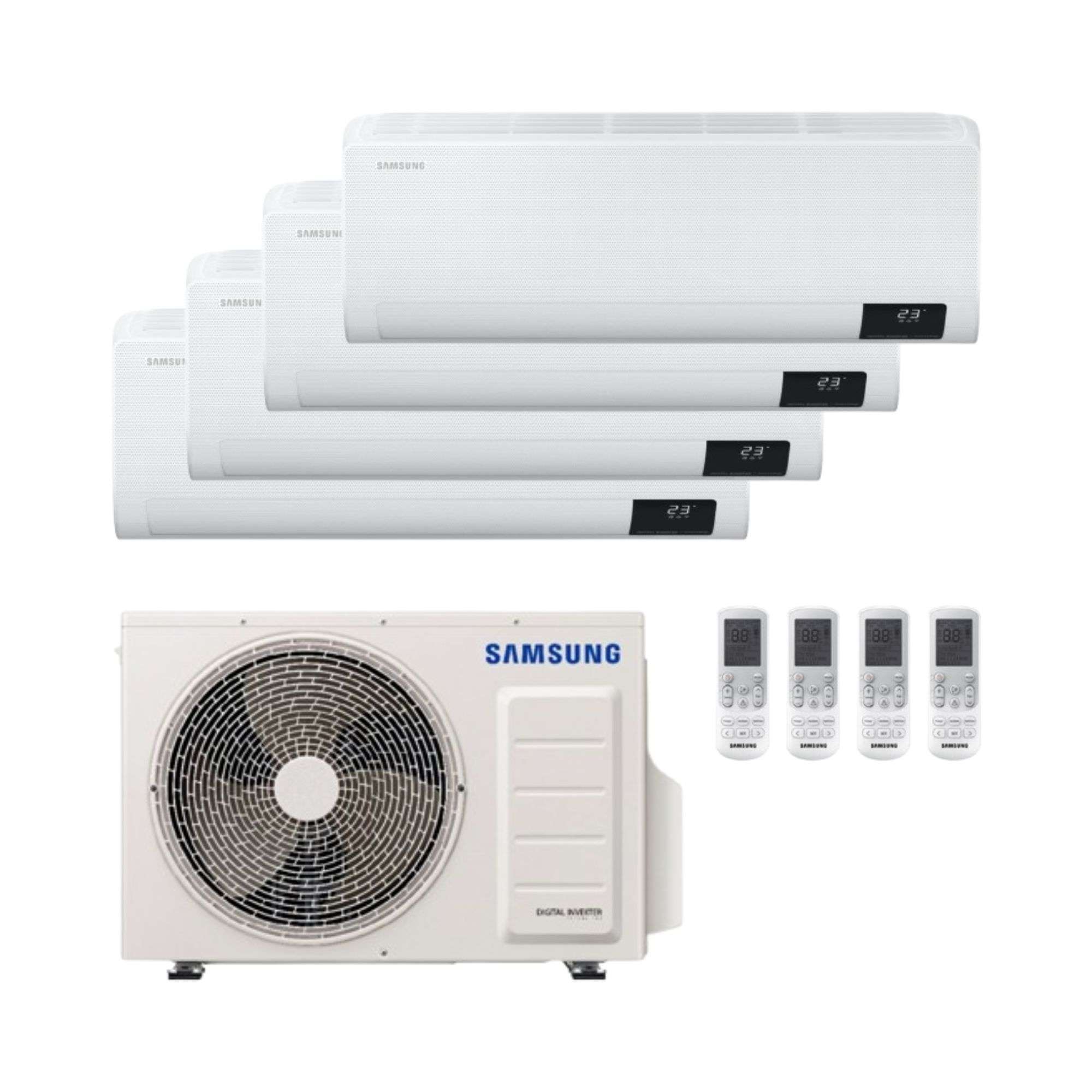 Condizionatore dual split Samsung Wind Free Comfort 2,5 kW 9000 BTU (3) + 3,5 kW 12000 BTU (1) con riferimento SAMFJM4X180-09090912 del marchio SAMSUNG