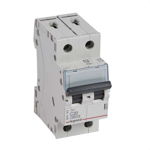 Interruttore Magnetotermico TX3 2P 20A Curva C 6kA con riferimento 403607 del marchio LEGRAND