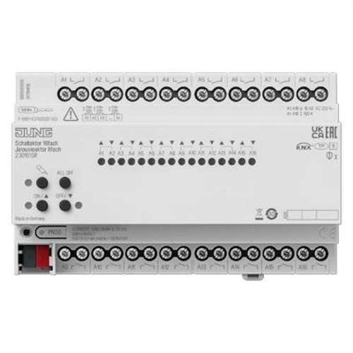 Attuatore di commutazione KNX 16 fasi e tapparelle KNX 8 fasi Jung con riferimento 230161SR del marchio JUNG