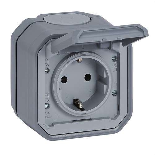 Base di corrente monoblocco da superficie Plexo IP55 con morsettiera a viti grigio con riferimento 069733L del marchio LEGRAND