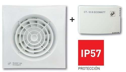 Kit Estrattore da bagno SILENT-100 CRZ 12VDC ECOWATT + CT-12/6 RE con riferimento 5210614800 del marchio SOLER & PALAU