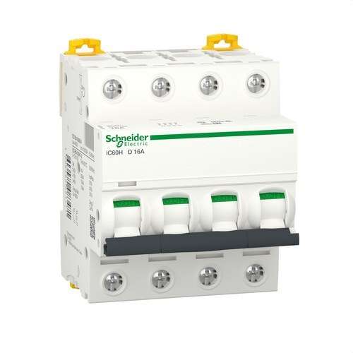 Interruttore magnetotermico iC60H 4P 16A Curva D 1000A con riferimento A9F85416 del marchio SCHNEIDER ELECTRIC