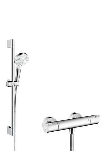 Set doccia a vista Vario con miscelatore termostatico Crometta asta da 65cm con riferimento 27812400 del marchio HANSGROHE