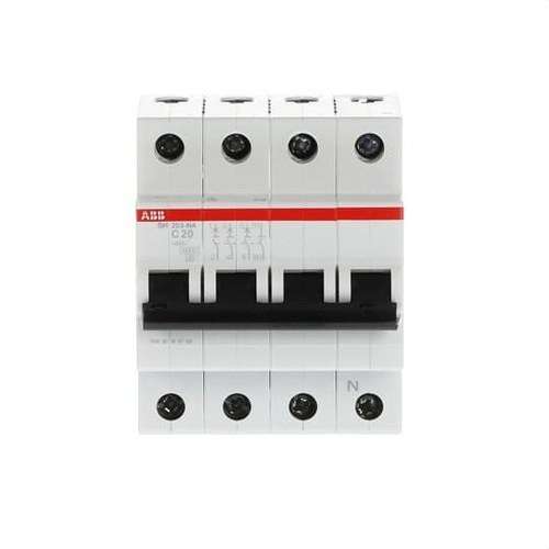Interruttore magnetotermico SH203-C20NA 3P+N 20A Curva C con riferimento 2CDS213103R0204 del marchio ABB