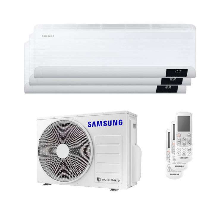 Condizionatore triplicare split Samsung Wind Free Comfort 2,5 kW 9000 BTU + 2,5 kW 9000 BTU + 2,5 kW 9000 BTU con riferimento KITSAMWINDFREE09+09+09 del marchio SAMSUNG