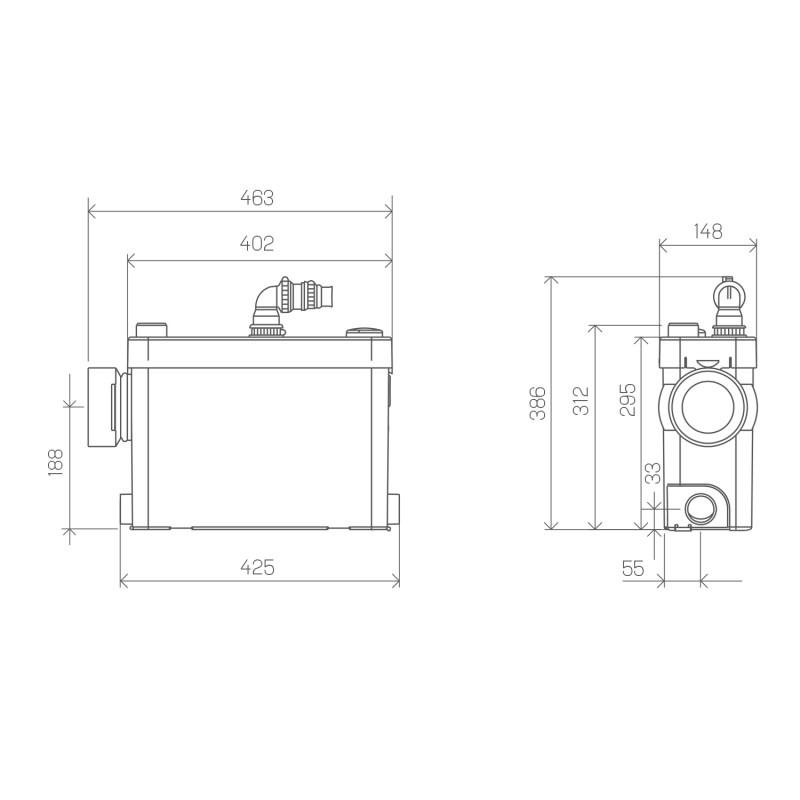 Trituratore sanitario SFA SANIPACK per WC e bagni sospesi con riferimento 0101422 del marchio SFA SANITRIT