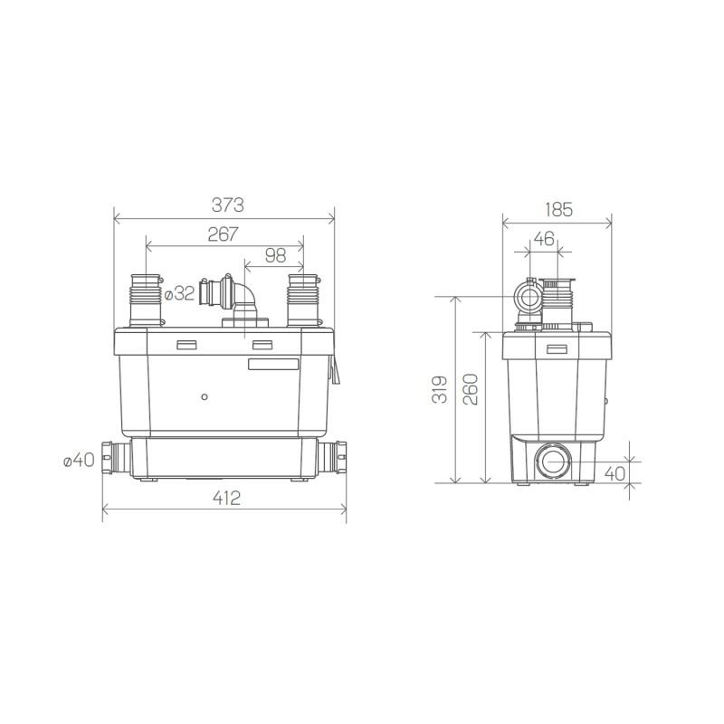 Pompa di evacuazione SFA SANISPEED per uso intensivo in cucine e lavanderie con riferimento 0101300 del marchio SFA SANITRIT