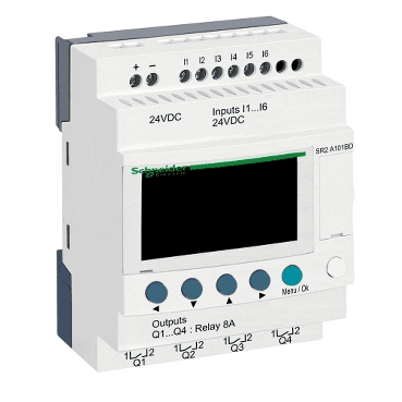 Relè programmabile compatto Zelio Logic 10 e s 24 v cc senza orologio schermo con riferimento SR2A101BD del marchio SCHNEIDER ELECTRIC