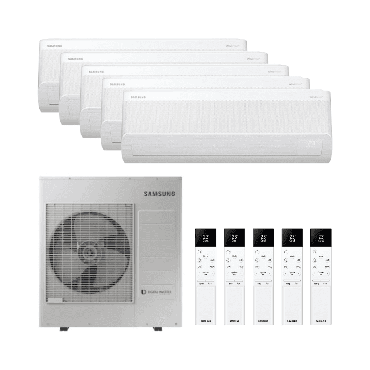 Condizionatore d'aria 5x1 con wifi Samsung WindFree Comfort S2 2,5 kW (4) + 3,5 kW con riferimento KITSAMWFCS209(04)+12 del marchio SAMSUNG