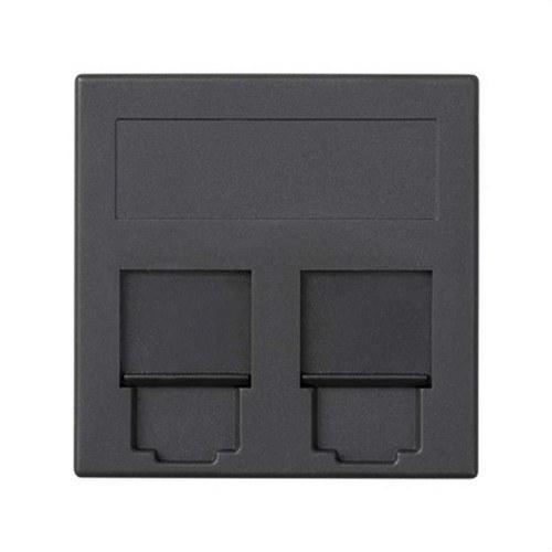 Piastra voce e dati piana con copripolvere 1 elemento per 2 RJ45 compatibilità altri produttori grafite Simon 500 Cima con riferimento 50000089-038 del marchio SIMON