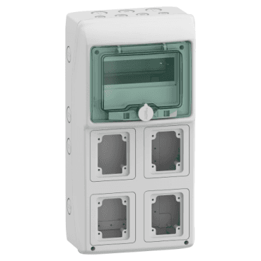 Scatola di distribuzione Kaedra da superficie 8 moduli 4 aperture con riferimento 13179 del marchio SCHNEIDER ELECTRIC
