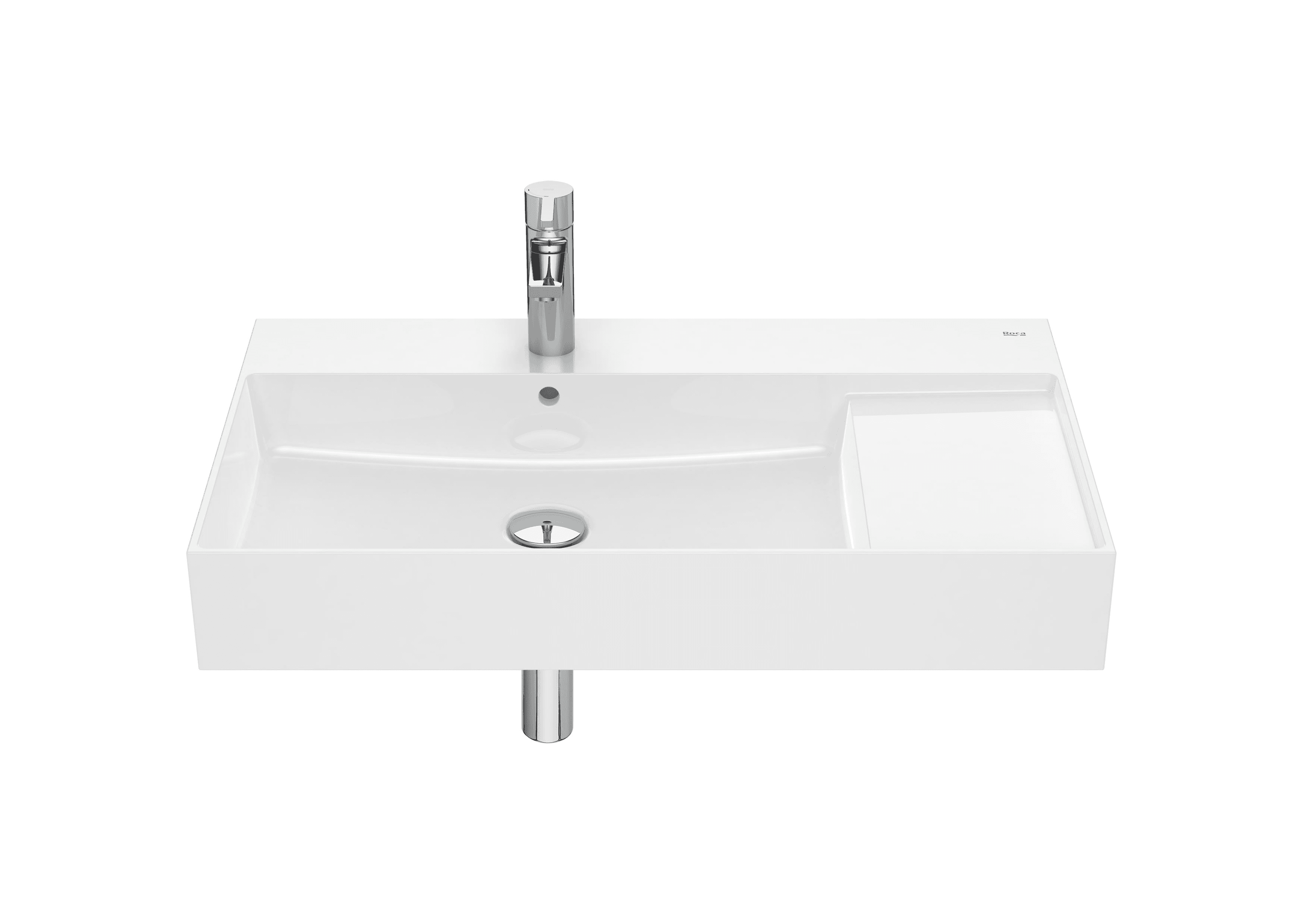Lavabo a parete asimmetrico in Fineceramic® Roca Inspira 800x490mm con riferimento A32752B000 del marchio ROCA