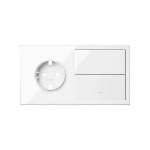 Front horizontal kit for 2 elements with 1 Schuko socket base and 1 individual key glossy white Simon 100 with reference 10020203-130 from the brand SIMON