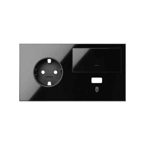 Kit frontale per 2 elementi con 1 presa schuko, 1 tasto e 1 caricatore USB sinistra bianco opaco Simon 100 con riferimento 10020207-138 del marchio SIMON